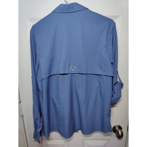 Viodia Blue Long Sleeve Fishing Shirt Roll Tab Snap Button Zip Pockets L - Picture 6 of 12